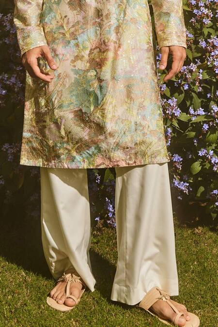 Asuka Ivory Chanderi Silk Sequins, Embroidery Abstract Kurta And Pant Set Online at Aza Fashions Asuka_Ivory Chanderi Silk Sequins, Embroidery Abstract Kurta And Pant Set _Online_at_Aza_Fashions