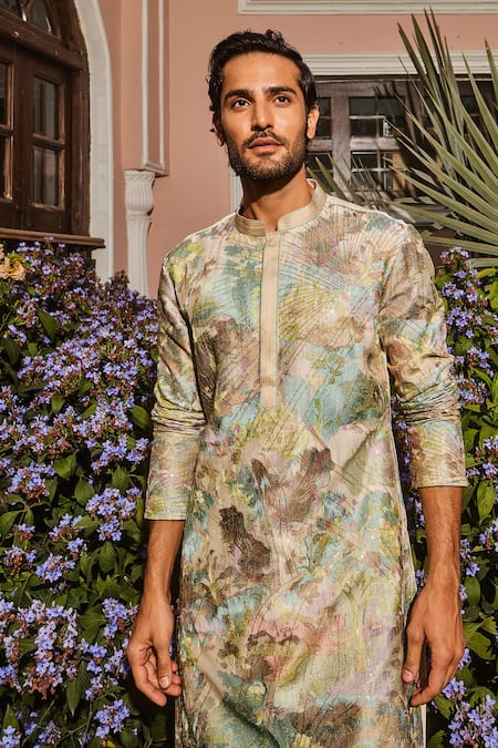 Shop Asuka Ivory Chanderi Silk Sequins, Embroidery Abstract Kurta And Pant Set Online at Aza Fashions Shop_Asuka_Ivory Chanderi Silk Sequins, Embroidery Abstract Kurta And Pant Set _Online_at_Aza_Fashions