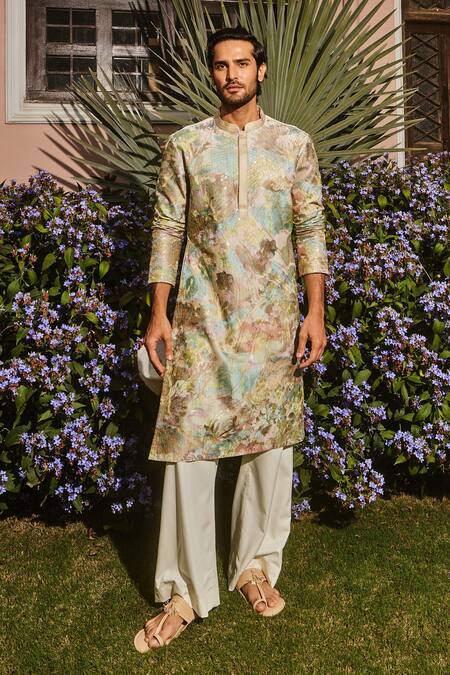 Asuka Ivory Chanderi Silk Sequins, Embroidery Abstract Kurta And Pant Set at Aza Fashions Asuka_Ivory Chanderi Silk Sequins, Embroidery Abstract Kurta And Pant Set _at_Aza_Fashions