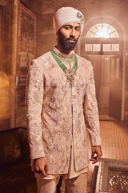 Buy_Asuka_Pink Velvet, Cotton, Silk Sequins, Zari, Cut Embroidered Bandhgala And Kurta Set _Online_at_Aza_Fashions