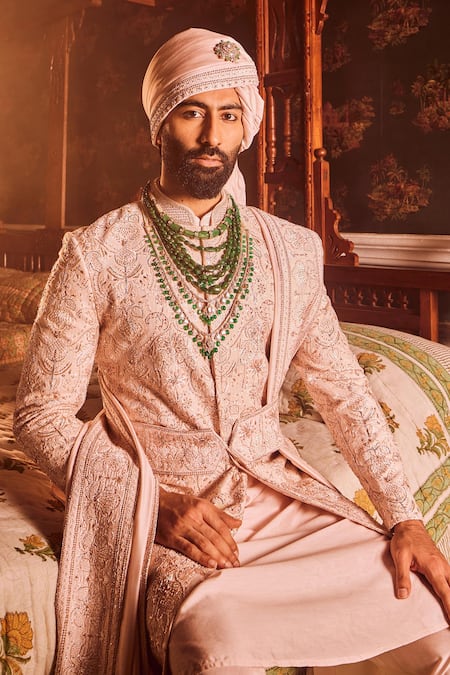 Shop Asuka Pink Silk Diamonds, Embroidery, Sequins, Cut Work, Beads Zari Sherwani Set Online at Aza Fashions Shop_Asuka_Pink Silk Diamonds, Embroidery, Sequins, Cut Work, Beads Zari Sherwani Set _Online_at_Aza_Fashions