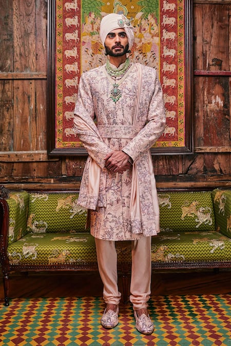 Asuka Peach Moti Embroidered Sherwani Set 