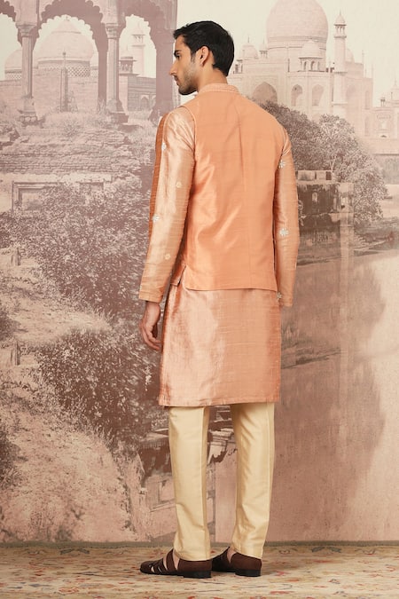 Asuka Embroidered Peach Bundi Kurta Set 