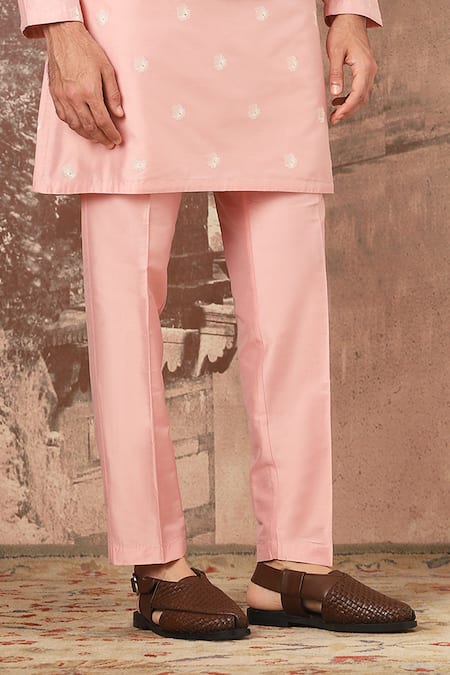 Buy_Asuka_Peach Chanderi Silk Embroidery Orchid Rose Bundi Set _Online_at_Aza_Fashions