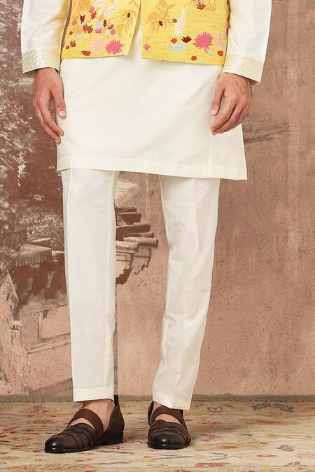 Asuka_Yellow Silk, Cotton Embroidery Floral Bundi Set _Online_at_Aza_Fashions