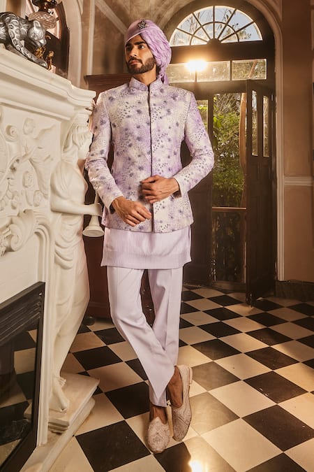 Asuka Lilac Embroidered Tie Dye Bandhgala Set 