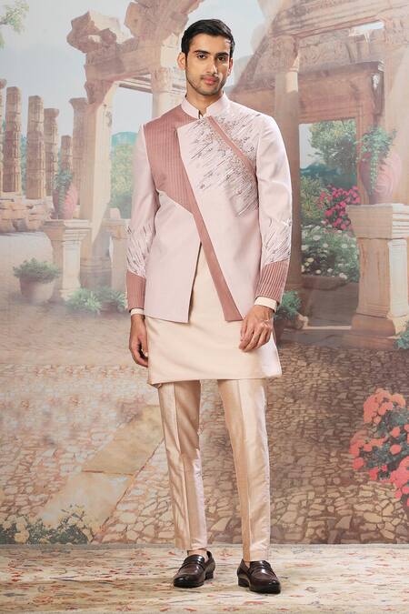 Buy_Asuka_Purple Silk Cut Work Lilac Asymmetrical Bandhgala Set _Online_at_Aza_Fashions