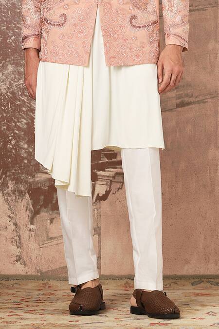 Asuka_Peach Linen Embroidery Kashmiri Bloom Bandhgala Set _Online_at_Aza_Fashions