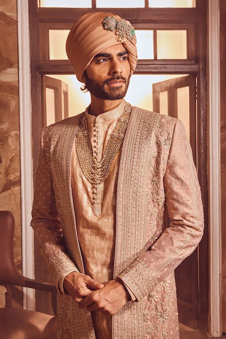 Buy Asuka Brown Chanderi, Cotton, Silk Cut Work, Sequins, Beads, Gul Sherwani Set Online at Aza Fashions Buy_Asuka_Brown Chanderi, Cotton, Silk Cut Work, Sequins, Beads, Gul Sherwani Set _Online_at_Aza_Fashions