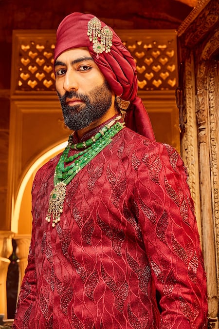 Buy Asuka Red , Silk, Cotton Satin Metallic Thread, Foliage Sherwani Set Online at Aza Fashions Buy_Asuka_Red , Silk, Cotton Satin Metallic Thread, Foliage Sherwani Set _Online_at_Aza_Fashions