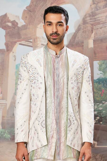 Buy Asuka Ivory Silk Cut Work, Embroidery Applique Jacket And Kurta Set Online at Aza Fashions Buy_Asuka_Ivory Silk Cut Work, Embroidery Applique Jacket And Kurta Set _Online_at_Aza_Fashions