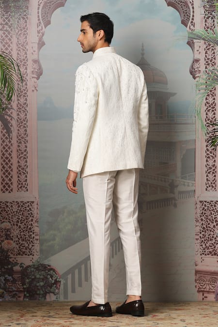 Shop Asuka Ivory Jacquard Cut Work, Applique Embroidered Jacket Kurta Set at Aza Fashions Shop_Asuka_Ivory Jacquard Cut Work, Applique Embroidered Jacket Kurta Set _at_Aza_Fashions