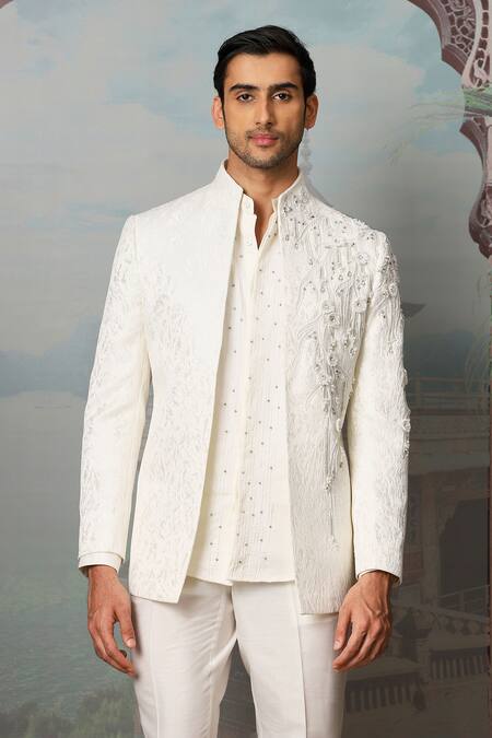 Buy Asuka Ivory Jacquard Cut Work, Applique Embroidered Jacket Kurta Set Online at Aza Fashions Buy_Asuka_Ivory Jacquard Cut Work, Applique Embroidered Jacket Kurta Set _Online_at_Aza_Fashions