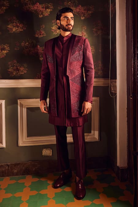 Asuka Cutdana Embroidered Pintucked Sherwani Set 