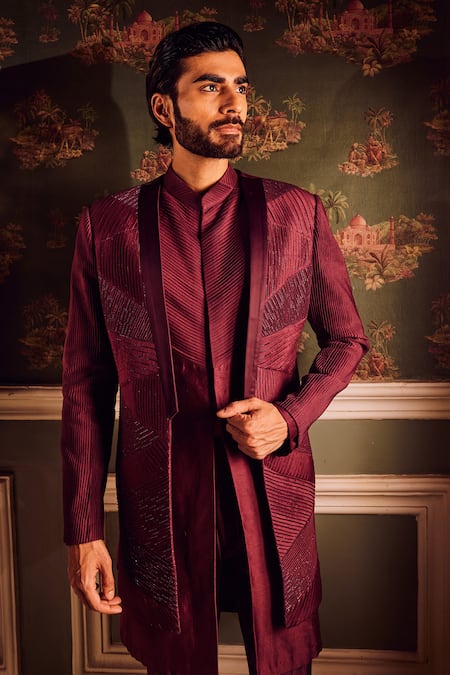 Asuka Maroon Cutdana Embroidered Sherwani Set 