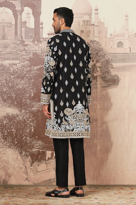 Shop Asuka Black Chanderi Silk Floral Dori Embroidered Kurta Set at Aza Fashions Shop_Asuka_Black Chanderi Silk Floral Dori Embroidered Kurta Set _at_Aza_Fashions