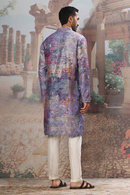 Shop_Asuka_Multi Color Silk Sequins, Embroidery Kurta Set With Pant _at_Aza_Fashions