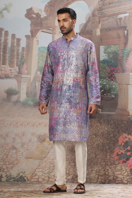 Buy_Asuka_Multi Color Silk Sequins, Embroidery Kurta Set With Pant _Online_at_Aza_Fashions