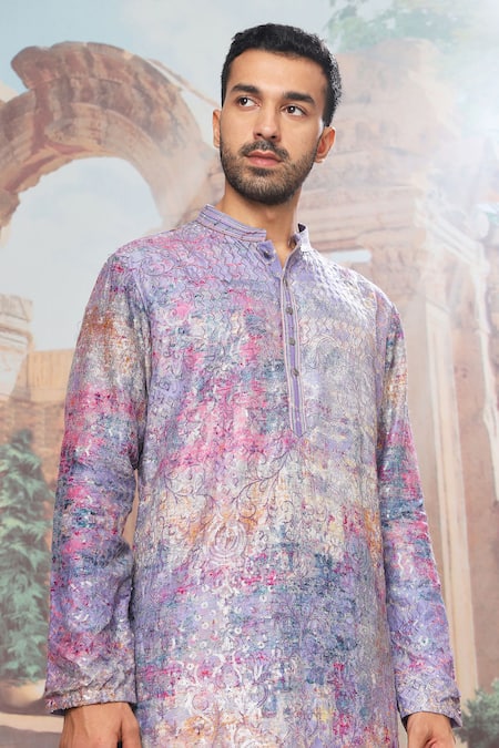 Shop_Asuka_Multi Color Silk Sequins, Embroidery Kurta Set With Pant _Online_at_Aza_Fashions