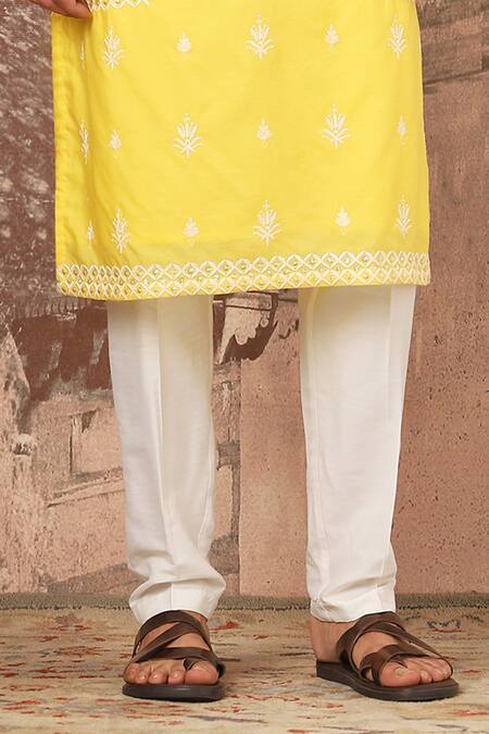 Buy Asuka Yellow Chanderi Silk, Cotton Sequins Dahlia Embroidered Kurta Set Online at Aza Fashions Buy_Asuka_Yellow Chanderi Silk, Cotton Sequins Dahlia Embroidered Kurta Set _Online_at_Aza_Fashions