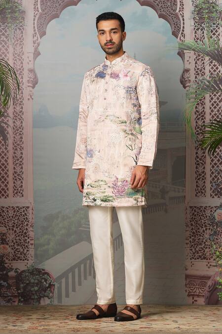 Asuka Peach Linen Cut Work Fabled Garden Print Kurta Set Online at Aza Fashions Asuka_Peach Linen Cut Work Fabled Garden Print Kurta Set _Online_at_Aza_Fashions