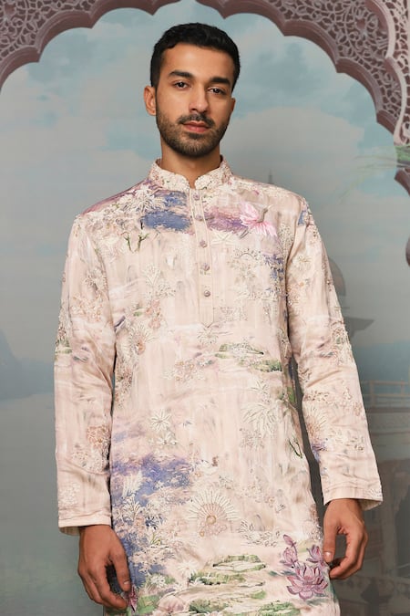 Buy Asuka Peach Linen Cut Work Fabled Garden Print Kurta Set Online at Aza Fashions Buy_Asuka_Peach Linen Cut Work Fabled Garden Print Kurta Set _Online_at_Aza_Fashions