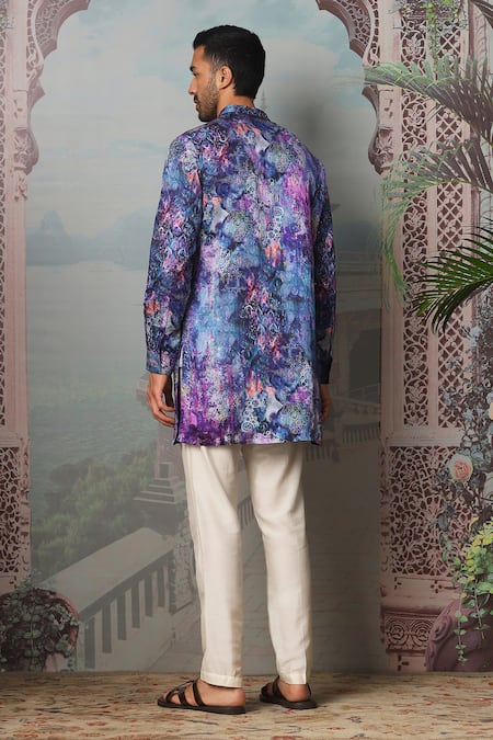 Shop_Asuka_Purple Linen Sequins Cosmic Night Sky Embroidered Kurta Set _at_Aza_Fashions