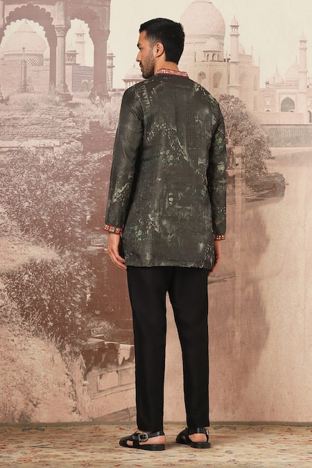 Shop Asuka Green Silk Sequins, Mirrors Forest Printed Kurta Set at Aza Fashions Shop_Asuka_Green Silk Sequins, Mirrors Forest Printed Kurta Set _at_Aza_Fashions