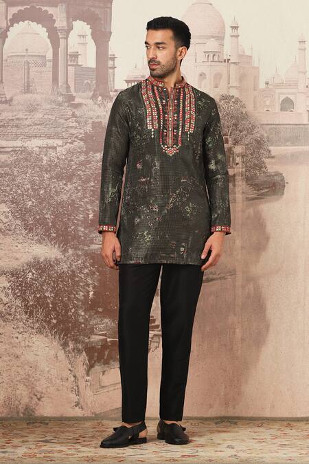 Buy Asuka Green Silk Sequins, Mirrors Forest Printed Kurta Set Online at Aza Fashions Buy_Asuka_Green Silk Sequins, Mirrors Forest Printed Kurta Set _Online_at_Aza_Fashions