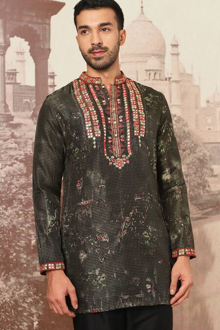 Shop Asuka Green Silk Sequins, Mirrors Forest Printed Kurta Set Online at Aza Fashions Shop_Asuka_Green Silk Sequins, Mirrors Forest Printed Kurta Set _Online_at_Aza_Fashions