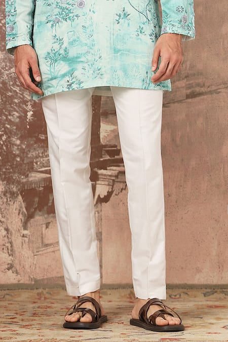 Asuka_Green Linen Embroidery Sage Floral Print Kurta Set _Online_at_Aza_Fashions