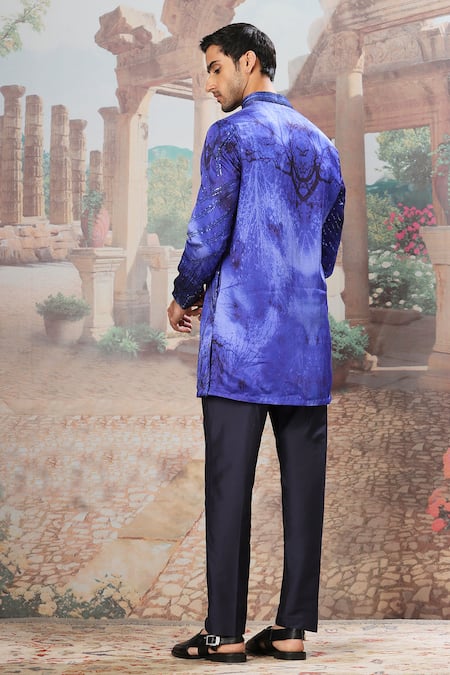 Shop Asuka Blue Silk Sequins Indigo Celestial Waves Kurta Set at Aza Fashions Shop_Asuka_Blue Silk Sequins Indigo Celestial Waves Kurta Set _at_Aza_Fashions