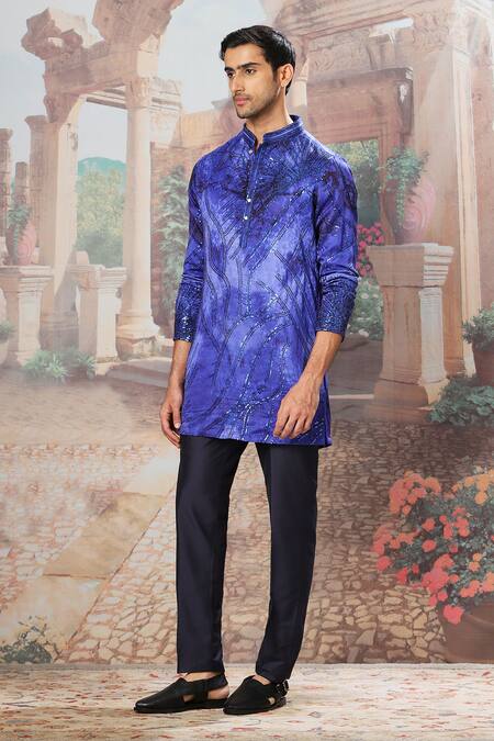 Buy Asuka Blue Silk Sequins Indigo Celestial Waves Kurta Set Online at Aza Fashions Buy_Asuka_Blue Silk Sequins Indigo Celestial Waves Kurta Set _Online_at_Aza_Fashions