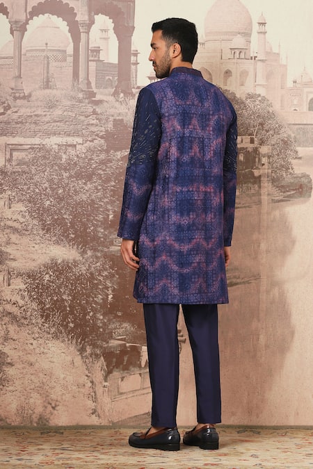 Shop Asuka Blue Chanderi Silk Cut Work Indigo Tie-dye Kurta Set at Aza Fashions Shop_Asuka_Blue Chanderi Silk Cut Work Indigo Tie-dye Kurta Set _at_Aza_Fashions
