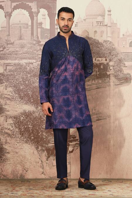 Buy Asuka Blue Chanderi Silk Cut Work Indigo Tie-dye Kurta Set Online at Aza Fashions Buy_Asuka_Blue Chanderi Silk Cut Work Indigo Tie-dye Kurta Set _Online_at_Aza_Fashions
