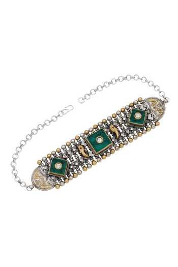 Sangeeta Boochra Green Studded Peacock Carved Choker Online at Aza Fashions Sangeeta Boochra_Green Studded Peacock Carved Choker _Online_at_Aza_Fashions