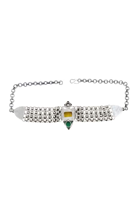 Buy_Sangeeta Boochra_Yellow Hydro Stone Carved Peacock Choker Necklace _Online_at_Aza_Fashions