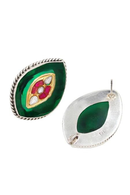 Buy Sangeeta Boochra Green Zari Hydro Embellished Leaf Stud Earrings Online at Aza Fashions Buy_Sangeeta Boochra_Green Zari Hydro Embellished Leaf Stud Earrings _Online_at_Aza_Fashions