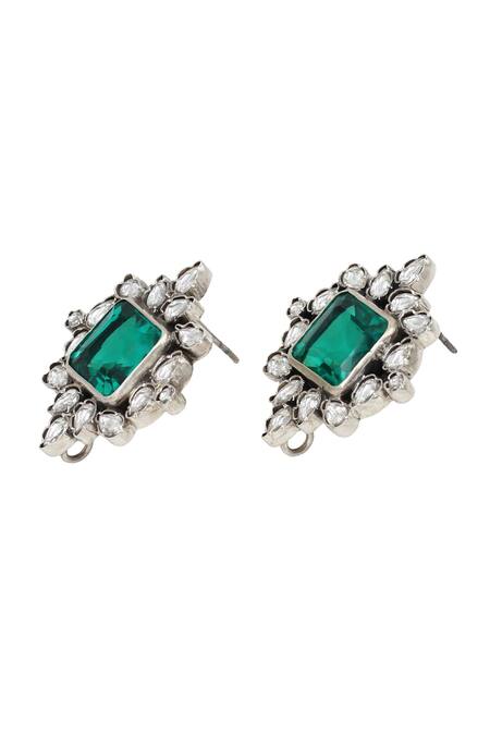 Buy_Sangeeta Boochra_Green Gota Patti Kundan Embellished Crest Stud Earrings _Online_at_Aza_Fashions