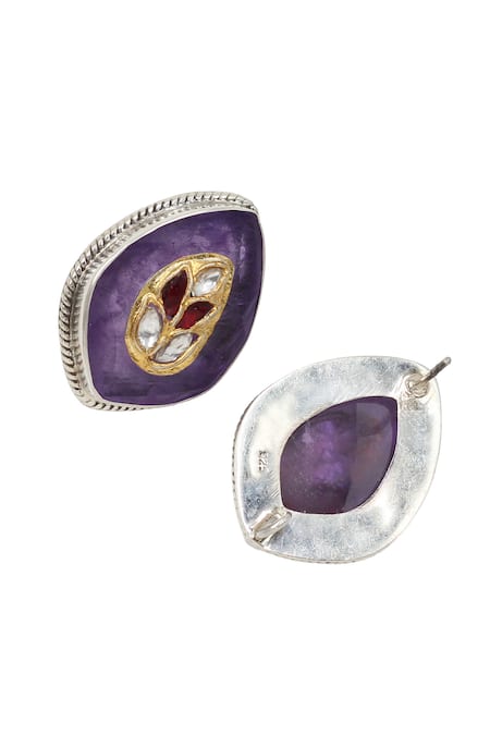 Sangeeta Boochra_Purple Crystals Hydro Embellished Leaflet Studs _Online_at_Aza_Fashions