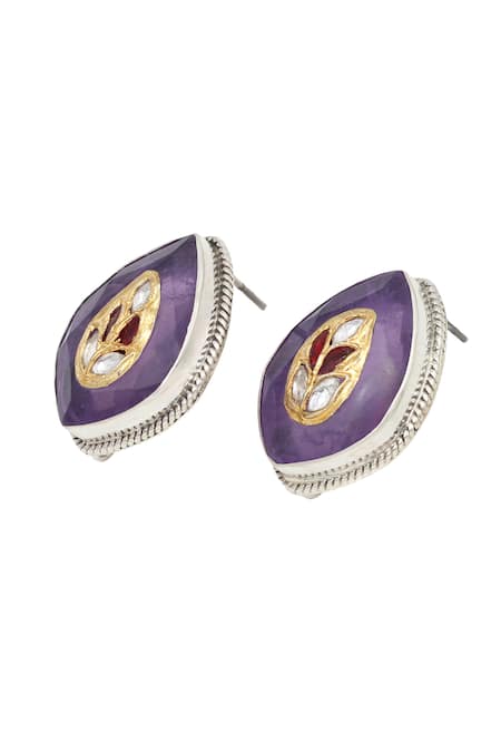 Buy_Sangeeta Boochra_Purple Crystals Hydro Embellished Leaflet Studs _Online_at_Aza_Fashions