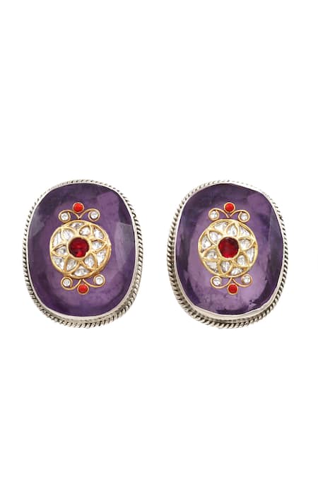 Shop Sangeeta Boochra Purple Crystals Hydro Embellished Phoolan Studs at Aza Fashions Shop_Sangeeta Boochra_Purple Crystals Hydro Embellished Phoolan Studs _at_Aza_Fashions