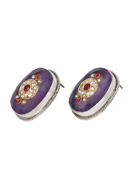 Shop Sangeeta Boochra Purple Crystals Hydro Embellished Phoolan Studs Online at Aza Fashions Shop_Sangeeta Boochra_Purple Crystals Hydro Embellished Phoolan Studs _Online_at_Aza_Fashions