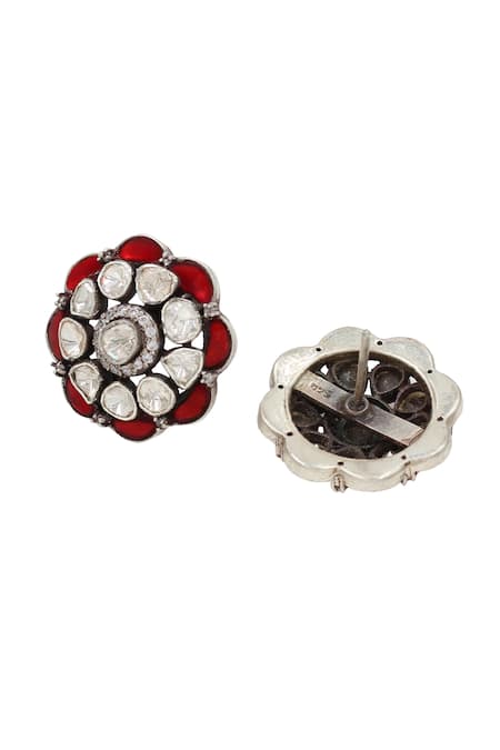 Buy_Sangeeta Boochra_Red Metallic Thread Florin Studs With Moissanite Embellishments _Online_at_Aza_Fashions