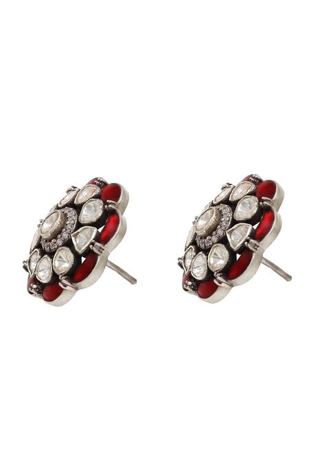 Shop_Sangeeta Boochra_Red Metallic Thread Florin Studs With Moissanite Embellishments _Online_at_Aza_Fashions