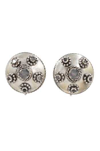 Shop Sangeeta Boochra White Silver Hydro Boho Bloom Studs at Aza Fashions Shop_Sangeeta Boochra_White Silver Hydro Boho Bloom Studs _at_Aza_Fashions