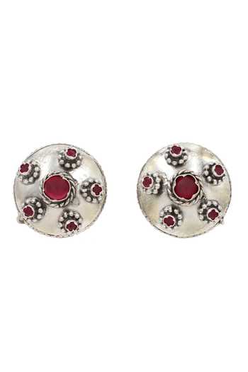 Sangeeta Boochra Red Silver Hydro Stone Blossom Studs Online at Aza Fashions Sangeeta Boochra_Red Silver Hydro Stone Blossom Studs _Online_at_Aza_Fashions