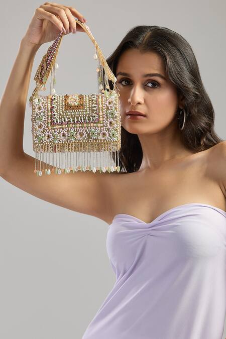 Buy Tasna Multi Color Crystals, Cut Work, Pearls Embellished Handbag Buy_Tasna_Multi Color Crystals, Cut Work, Pearls Embellished Handbag