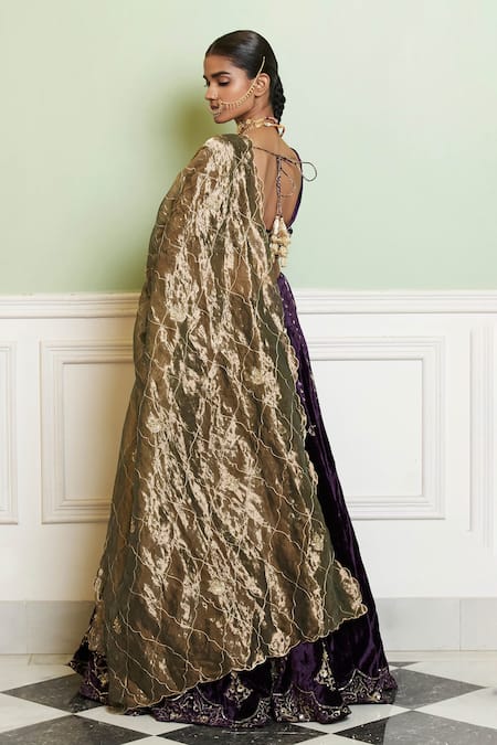 Devnaagri Deep Purple Zardozi Embroidered Lehenga Set 