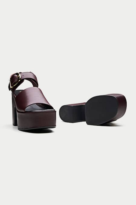 Oroh Maroon Buckles Genuine Leather Platform Heels at Aza Fashions Oroh_Maroon Buckles Genuine Leather Platform Heels _at_Aza_Fashions